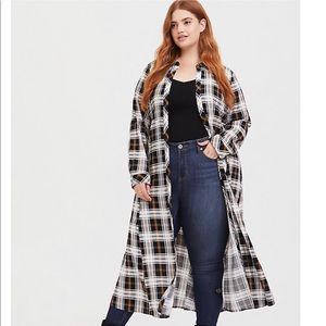 BLACK & YELLOW PLAID CHALLIS DUSTER KIMONO
